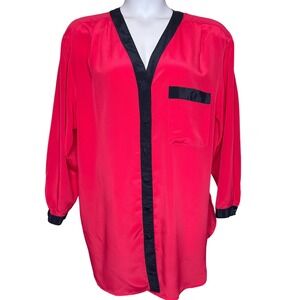 Vintage SK & Company Womens Red Blue‎ Button Up Long Sleeve Blouse Size 20W
